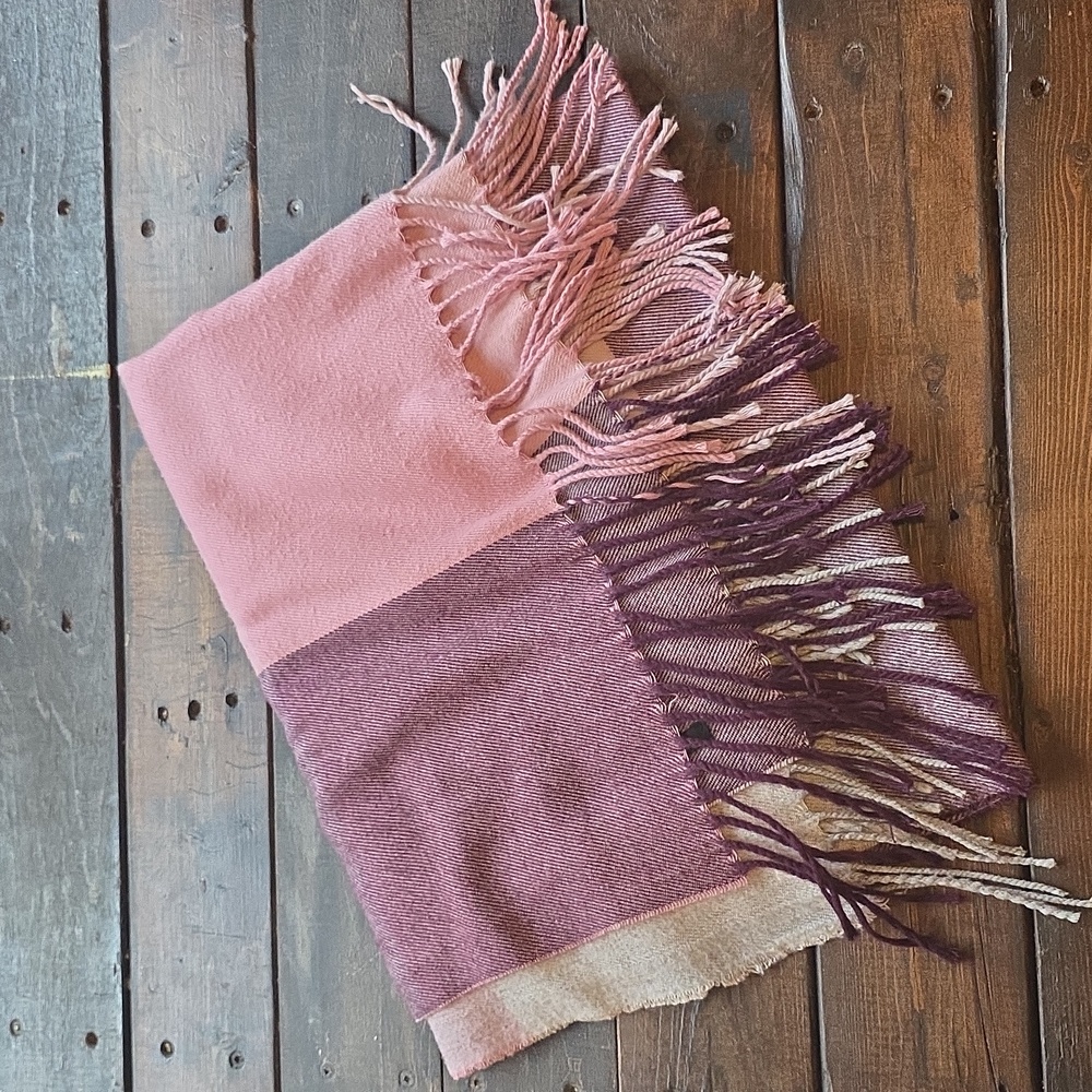 Mauve Blush Pink Colourblock Fringe Scarf Cozy Oversized Wrap